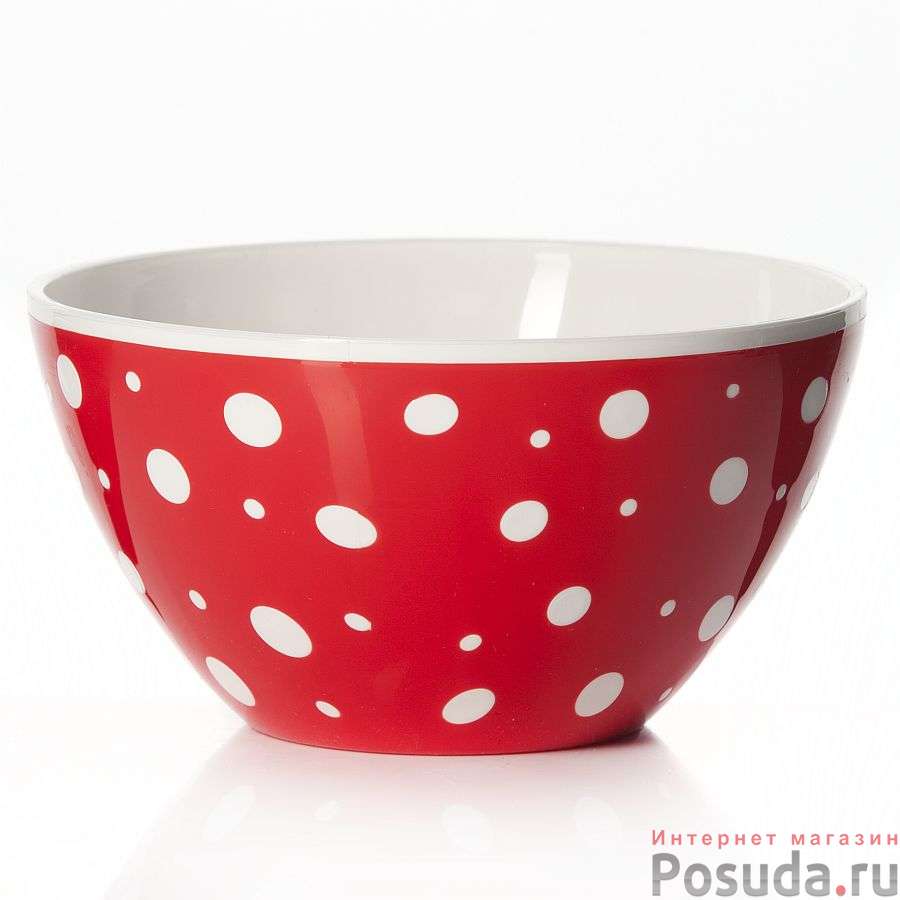 Салатник "Горошек", объем 1,45 л (цвет бело-красный)