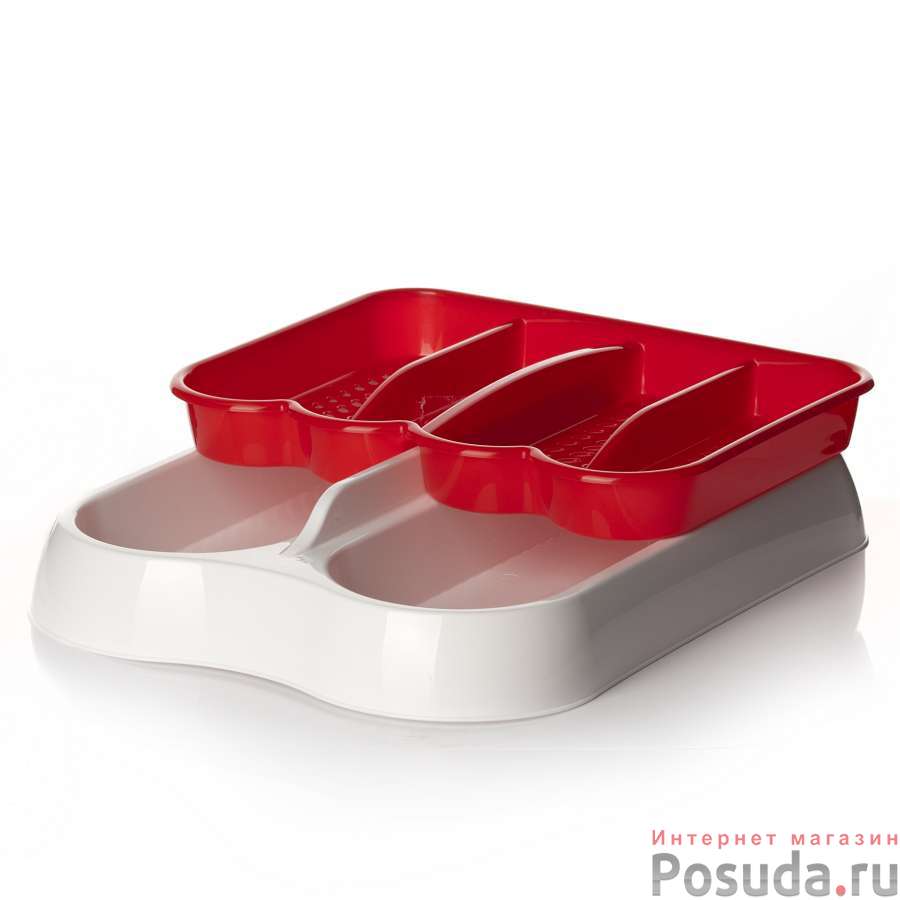 Лоток для столовых приборов раздвижной (бело-красн.)