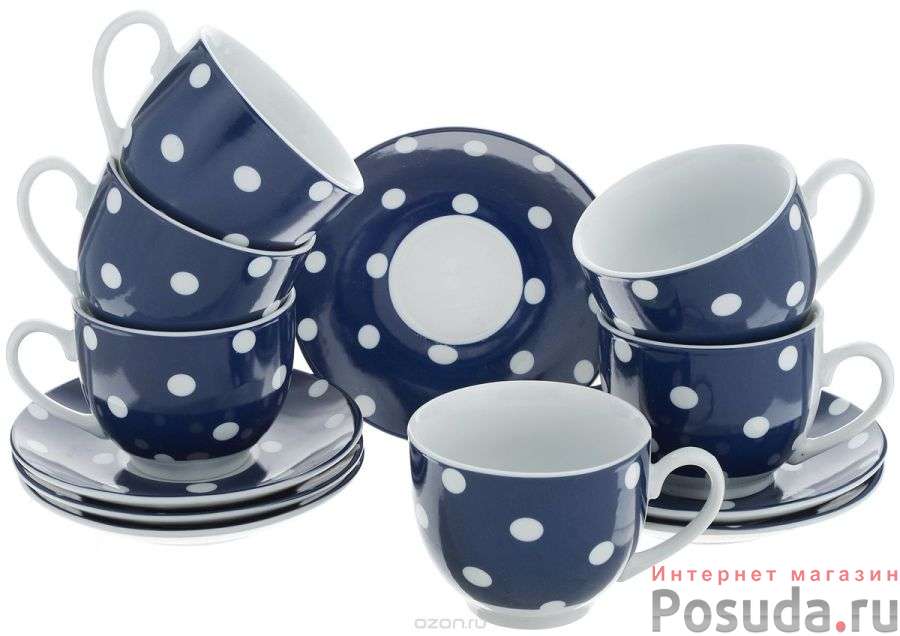 Чайный набор на 6 персон Loraine Горох на синем, 220 мл