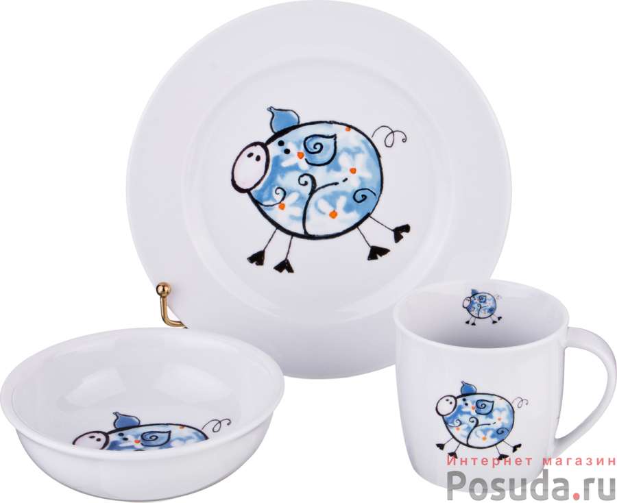 Набор посуды на 1 персону 3 пр.: кружка +блюдце+тарелка 300 мл. высота=8 см.