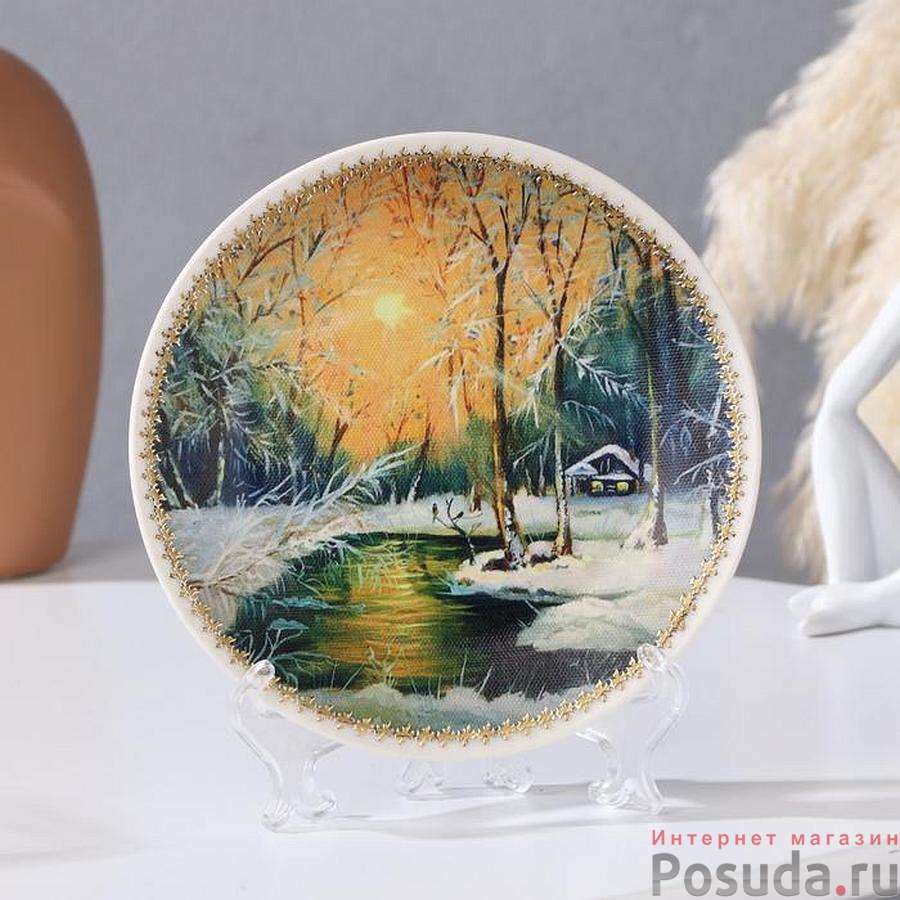 Тарелка декоративная «Зимний лес», с рисунком на холсте, D = 15 см 9418301