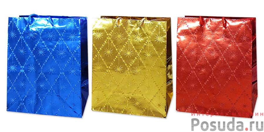 Пакет подарочный бумажный СО СЛЮДОЙ 17*22,9*9,8см (GOLD,RED,BLUE) (M) Антелла