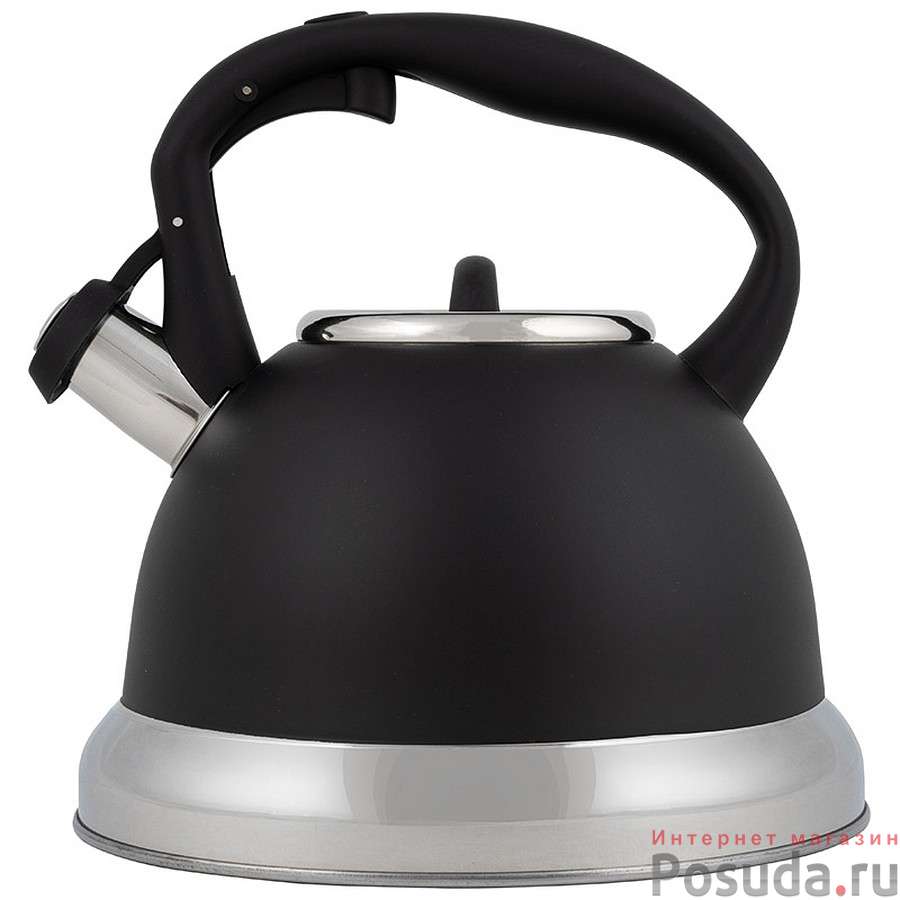 Чайник CLASSICO STILE, объем 3,5 л, из нерж стали со свистком, черный/матовый, ручка с soft-touch