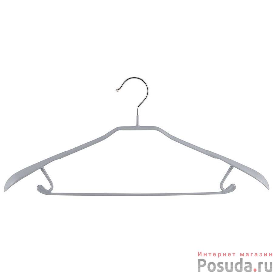 Вешалка металлическая с ПВХ покрытием, с широкими плечами, перекладиной и крючками