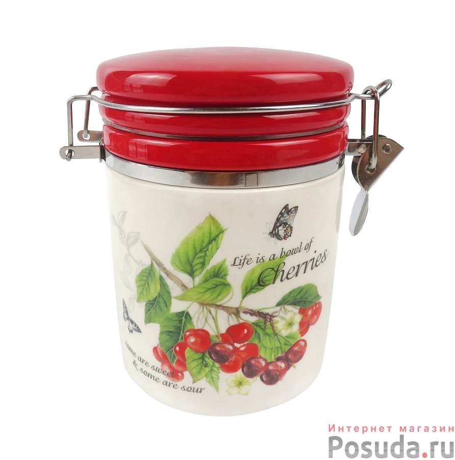 Банка "ВИШНЯ" 750 мл с клипсой в подарочной упаковке