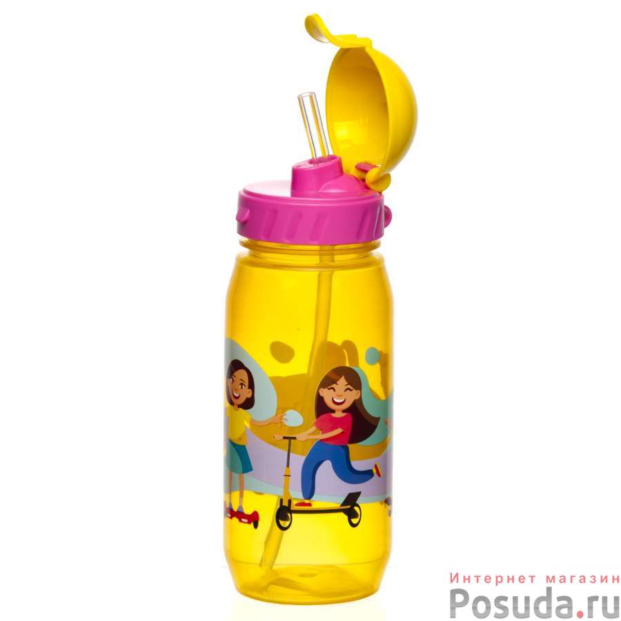 Бутылочка для воды детская "Активити" с трубочкой 400 мл в асс.