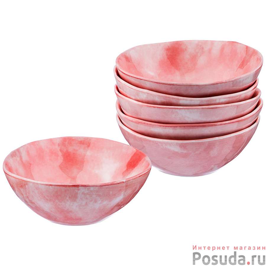 Набор салатников из 6 шт. диаметр=16 см. высота=6,5 см. коллекция Парадиз цвет: розовый закат (кор