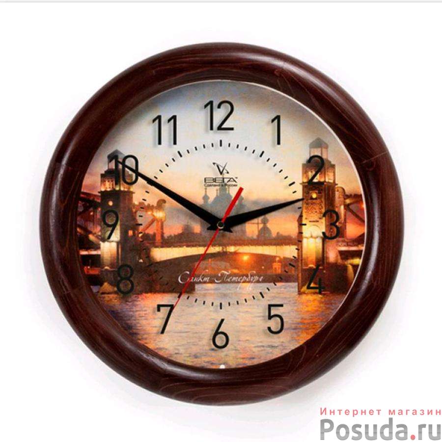 Часы дерево "Мост Санкт Петербург" ВЕГА	