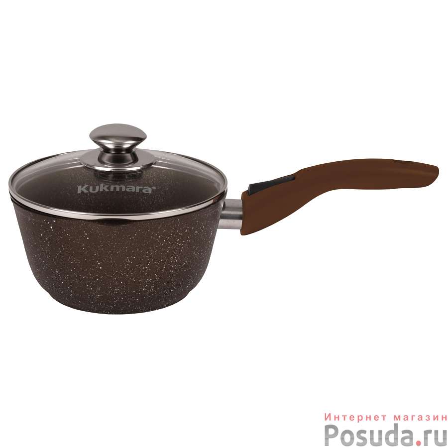 Ковш литой 1,5л съемная ручка стеклянная крышка Кофейный мрамор ТМ KUKMARA, кмк0156а