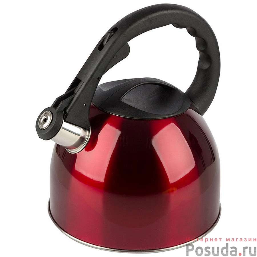 Чайник из нерж. стали MAL-042-R, 2,5 литра, красный, со свистком