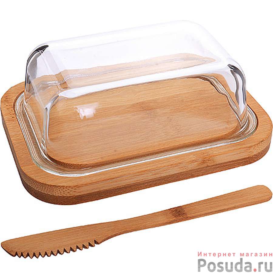 Масленка стекло-бамбук с ножом МВ (х36)