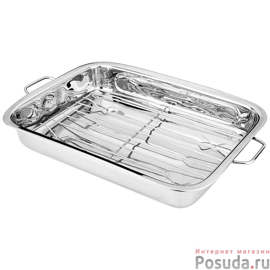 Противень agness, нерж сталь, с решеткой, 36,5*27*5,5 см