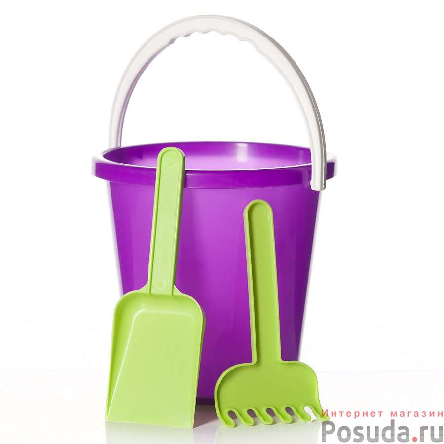 Набор детский для песочницы (грабли, лопатка, ведерко) (цвет в ассортименте)