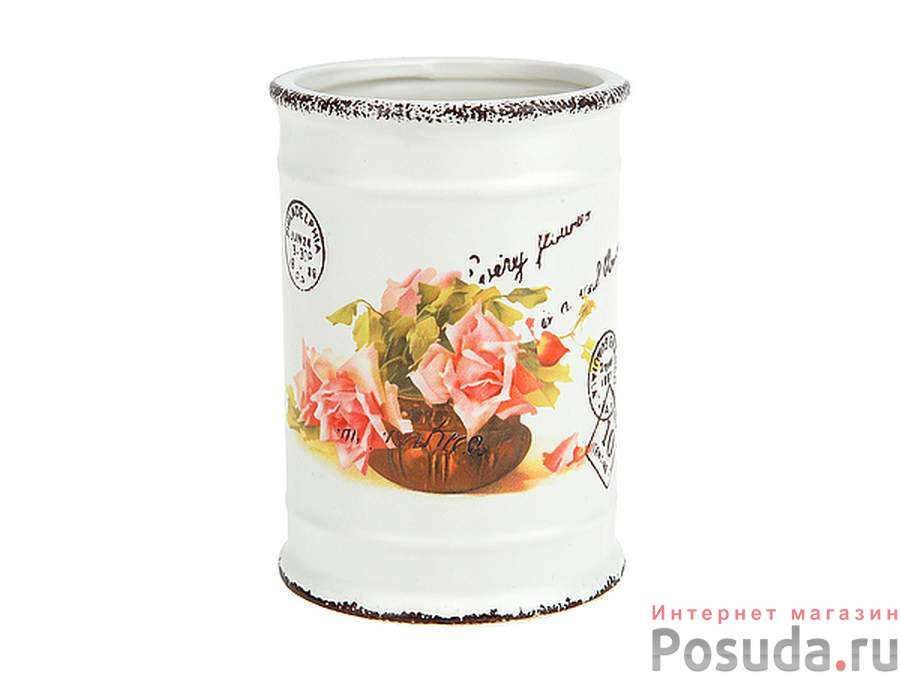 Подставка для кухонных принадлежностей "Чайная роза" d=9,5см. h=13,5см. v=680мл. (керамика) (подарочная упаковка)