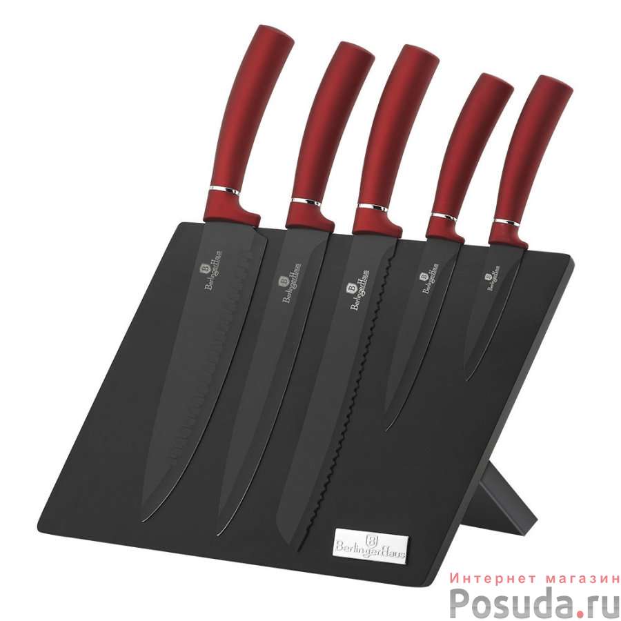 Burgundy Metallic Line Набор ножей на подставке 6 пр.