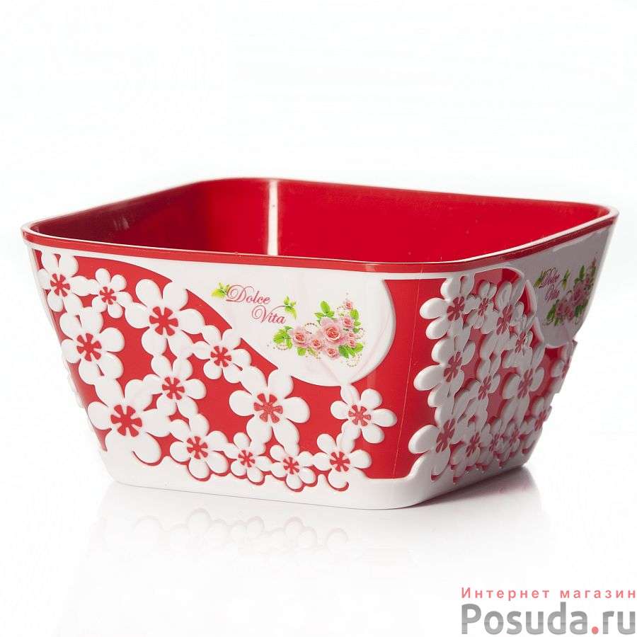 Салатник Дольче Вита без крышки, 1 л (красно-белый)
