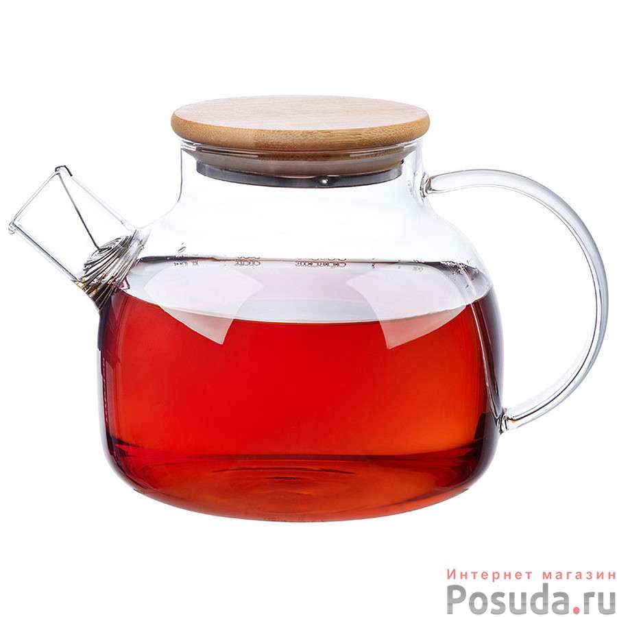 Чайник заварочный Foresta di bambù, объем 1 л, из боросиликатного стекла с крышкой из бамбука