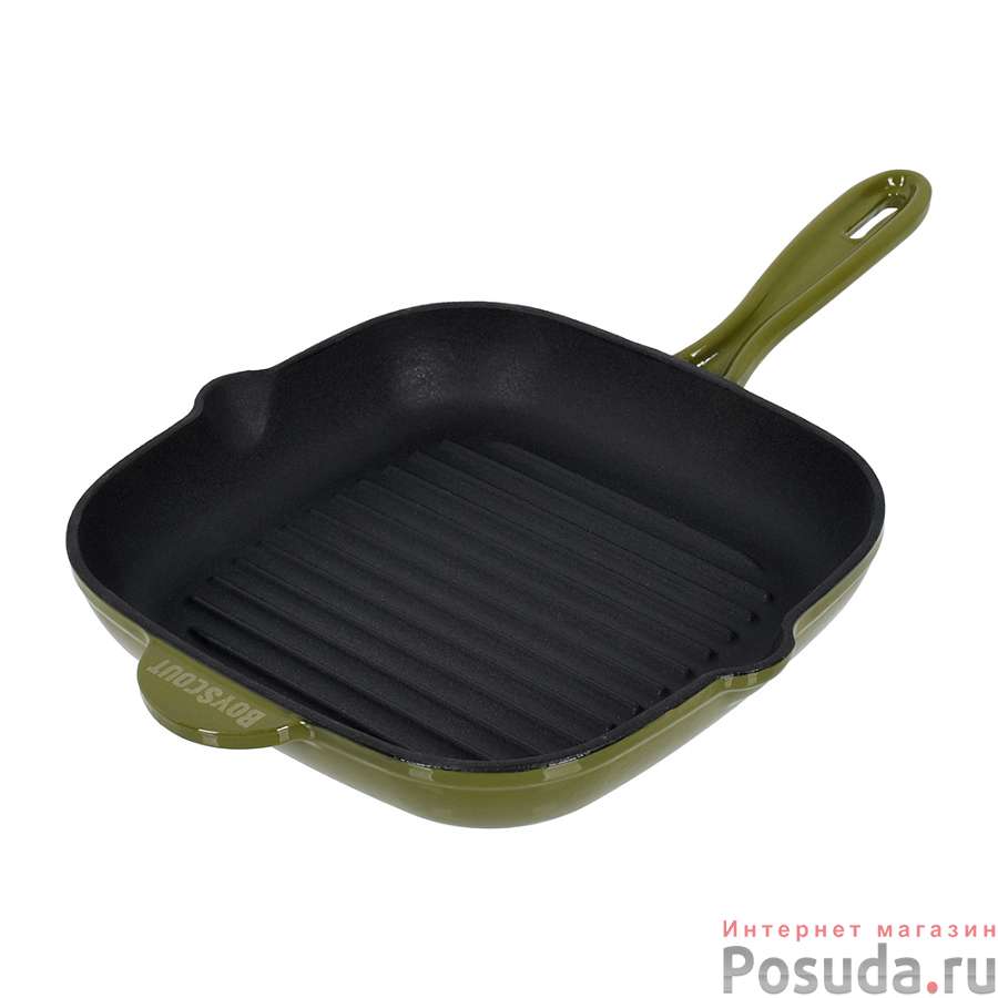 Сковорода чугунная эмалированная- гриль для стейков 24х24 см