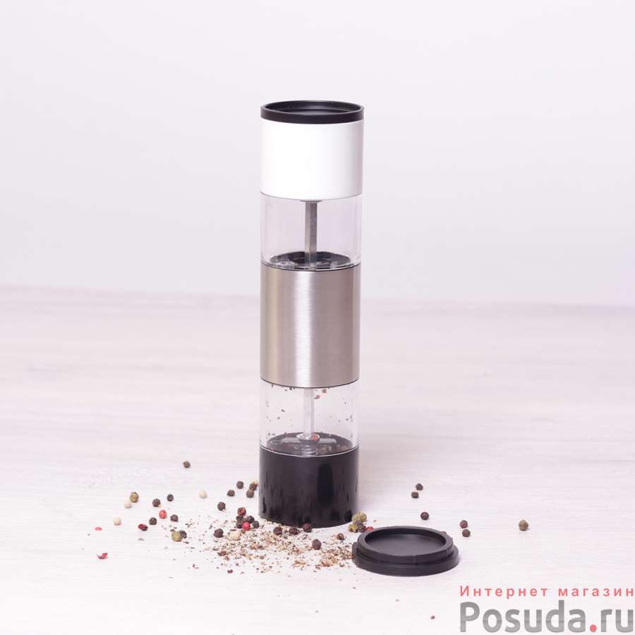 Мельница для специй 2-сторонняя Kamille Ø5*22см (акрил, нержавеющая сталь, керамический механизм)