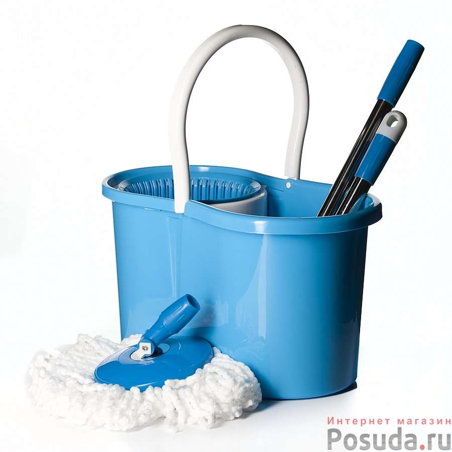 Набор для уборки "Уют" (ведро с отжимом + швабра) (цвет голубой)