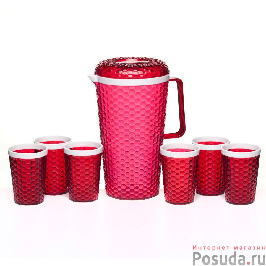 Набор Мозаика (кувшин + 6 стаканов) красный