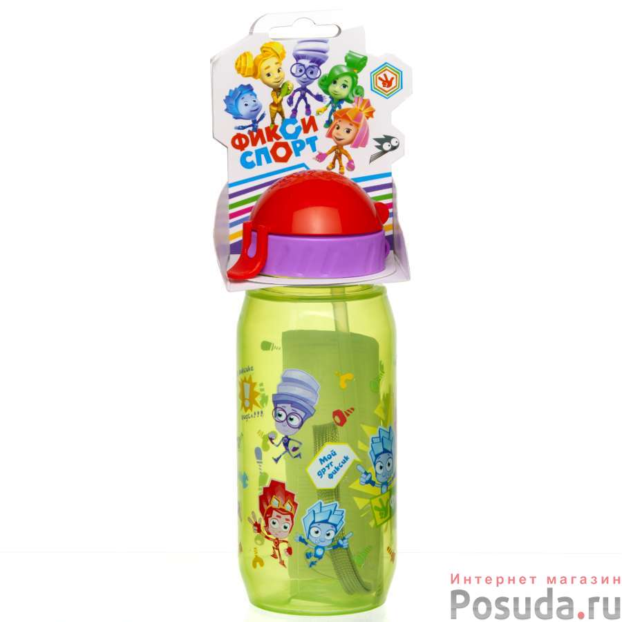 Бутылочка для воды детская с трубочкой "Фиксики Спорт" 400 мл в асс.