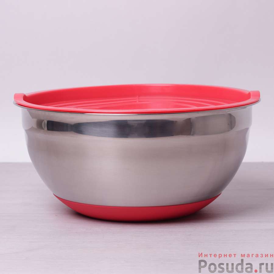 Миска Ø30*14см из нержавеющей стали c пластиковой крышкой и антискользящим дном