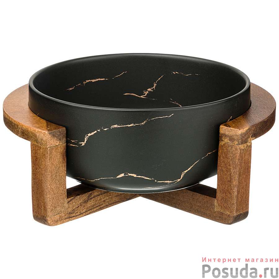 Салатник на деревянной подставке коллекция Золотой мрамор цвет: black 23*19,*10 см