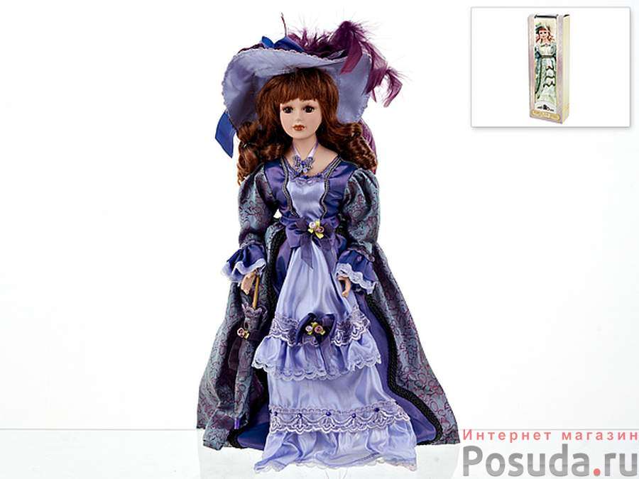 Кукла декоративная, фарфоровая "Ульяна" 13*7,5*36,5см (с декоративными стразами и перьями) (подарочная упаковка)