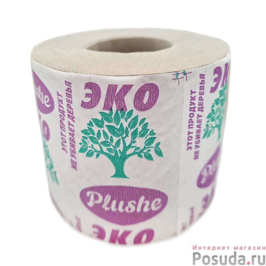 Туалетная бумага "Eco Plushe" 1-сл, 35 м, втулка, цвет серый