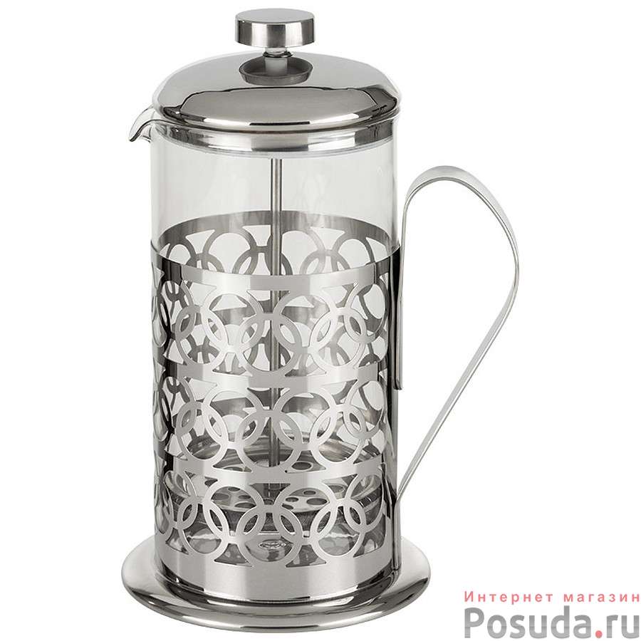 Чайник/кофейник (кофе-пресс) OLIMPIA,1000 мл, из жаропрочного стекла, в корп из нерж ст, T046-1000ML
