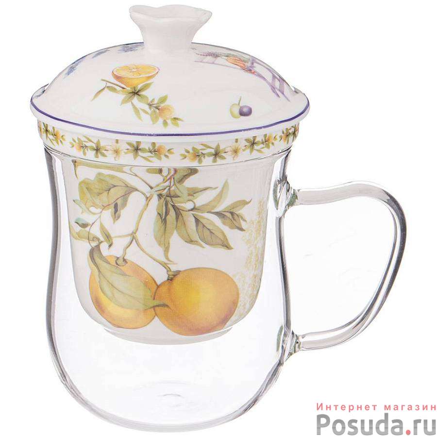 Кружка стеклянная с ситом lefard Прованс лимоны 500 мл 