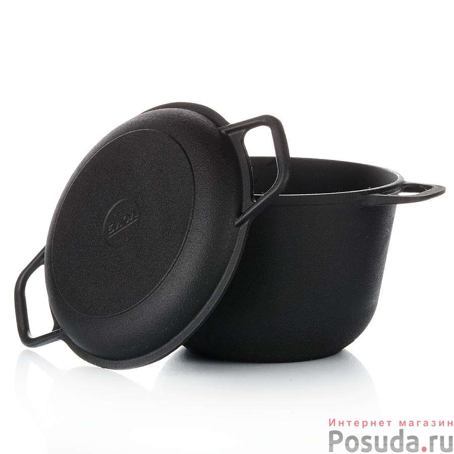 Кастрюля чугунная с крышкой-сковородкой, объем 4 л