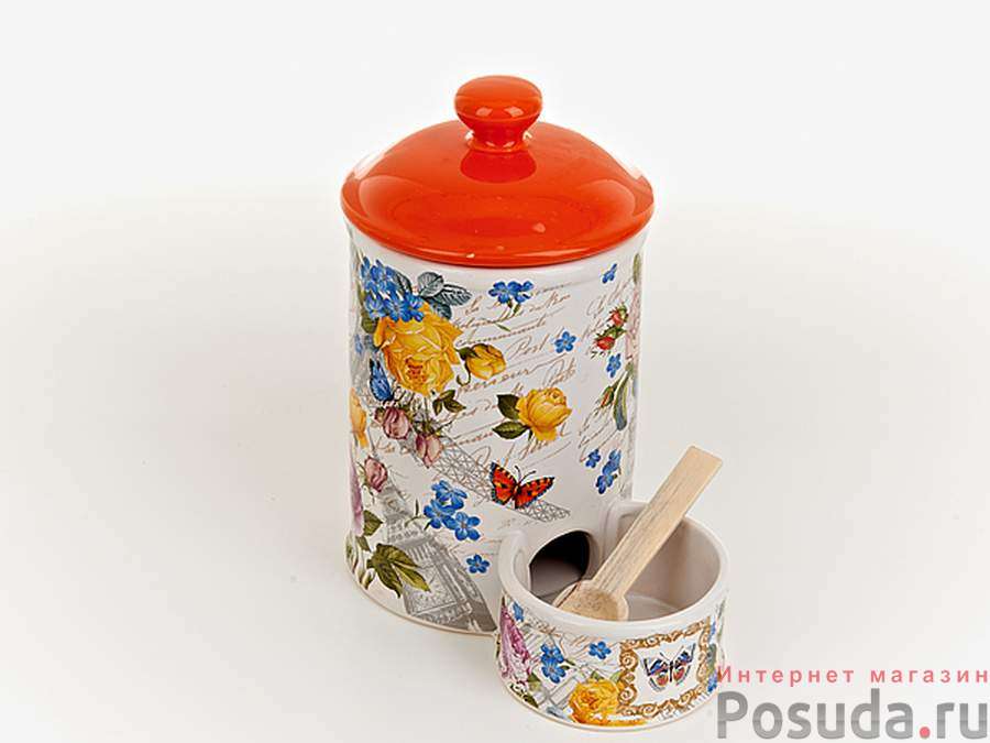 Банка для соли с ложкой "Лето в Европе" 17*10,5*19см. v=120/800мл. ложка-L=9см. (подарочная упаковка)