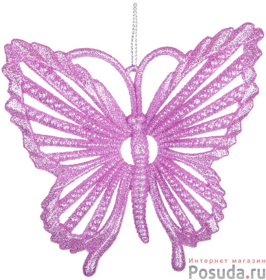 Декоративное изделие Бабочка 10 см цвет: розовый с глиттером (