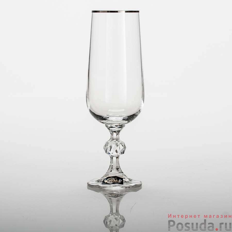 Набор бокалов для шампанского 6 шт Crystalite Bohemia Klaudie, 180 мл платиновая полоска
